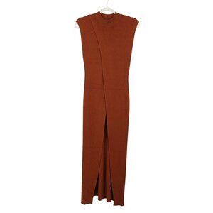 PRIVY Brown Sleeveless Ribbed Knit Maxi Longline Split Sweater Medium NWT